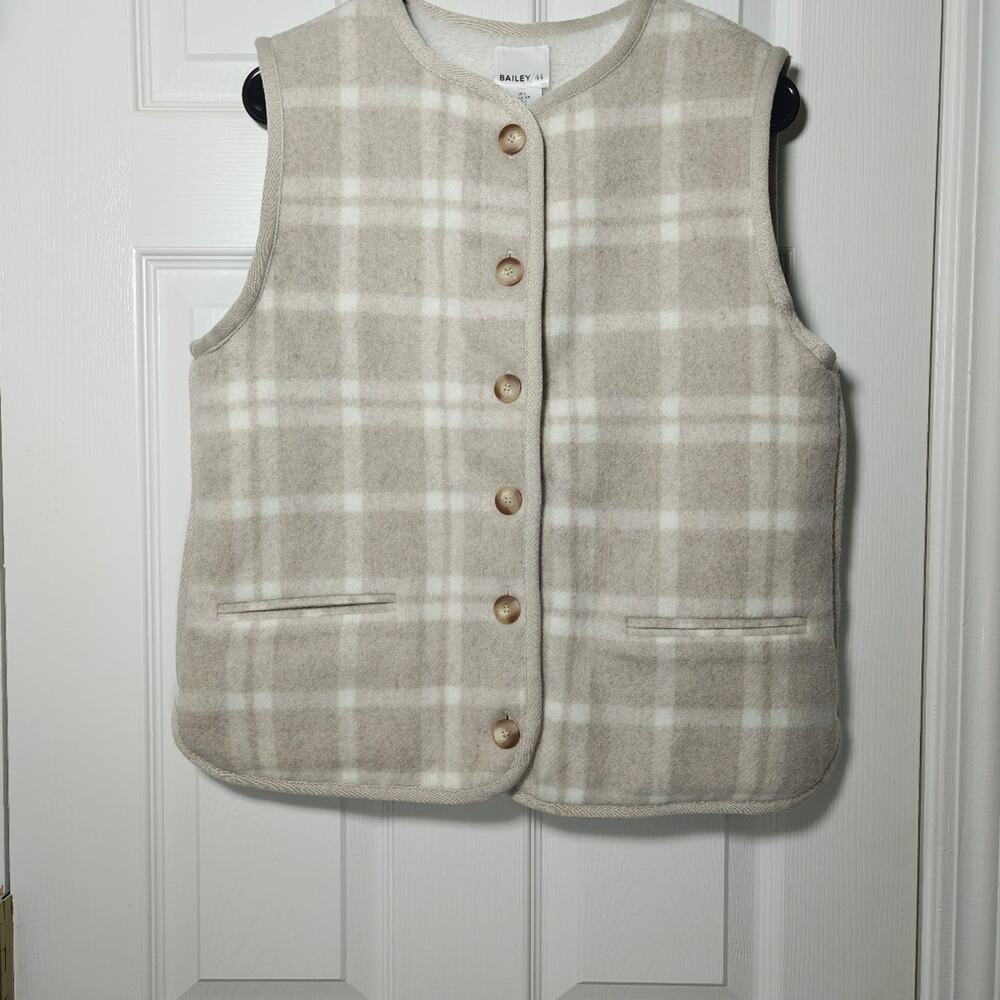 Bailey 44 Neutral Plaid Wool Blend Sherpa Lined Button Front Vest S NWOT